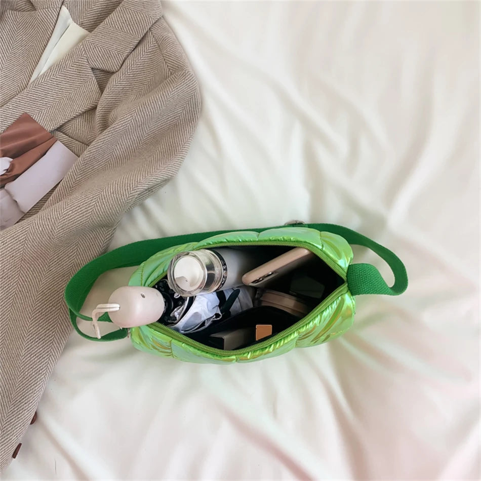 Quilted Shoulder Bag for Women Laser Down Fabric