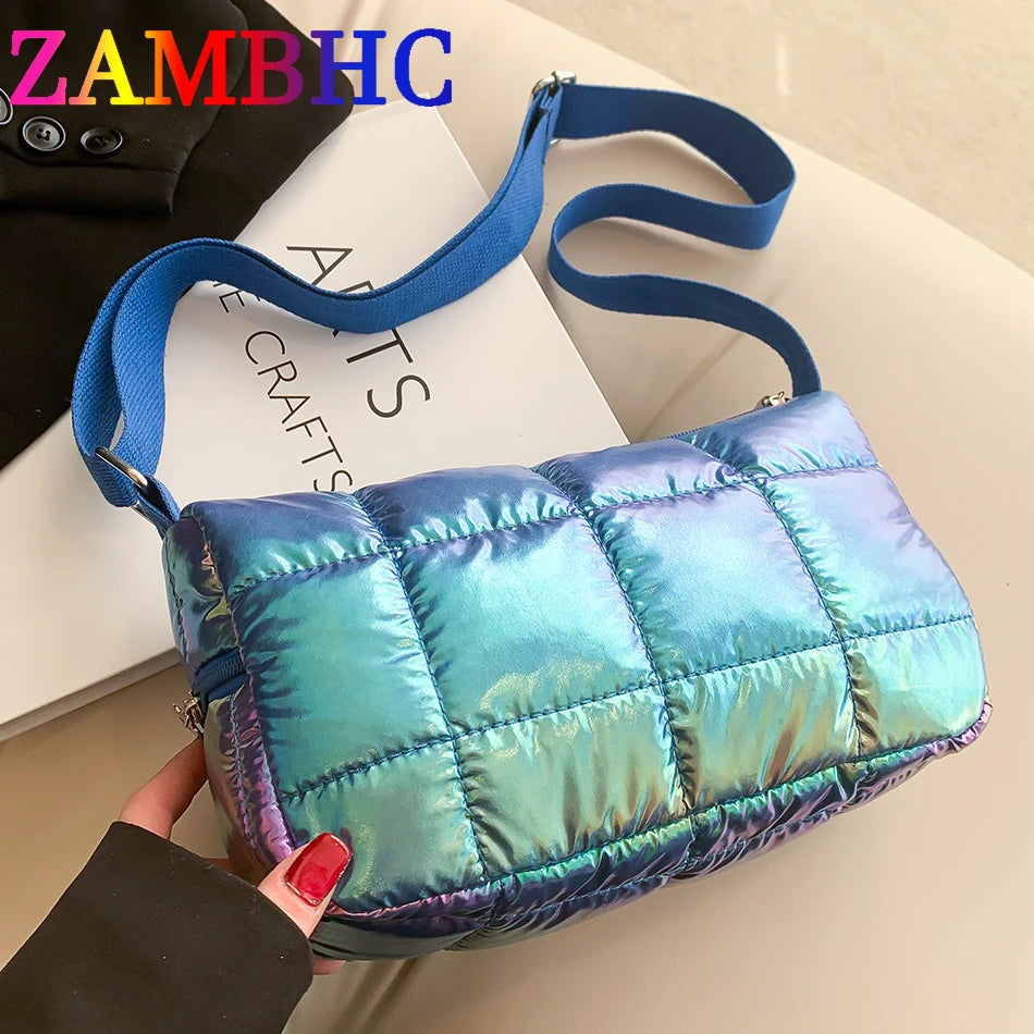 Quilted Shoulder Bag for Women Laser Down Fabric
