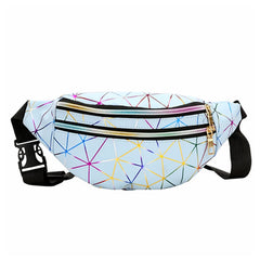 Geometric Pattern Waist Bag PU Leather Belt Chest Phone Pouch Unisex Purse