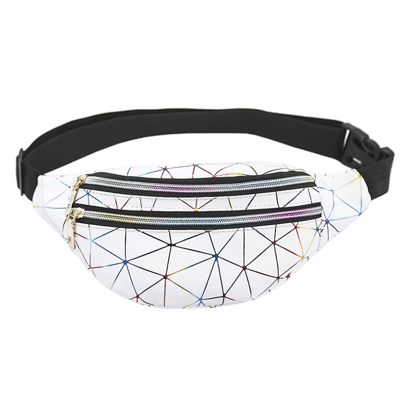 Geometric Pattern Waist Bag PU Leather Belt Chest Phone Pouch Unisex Purse