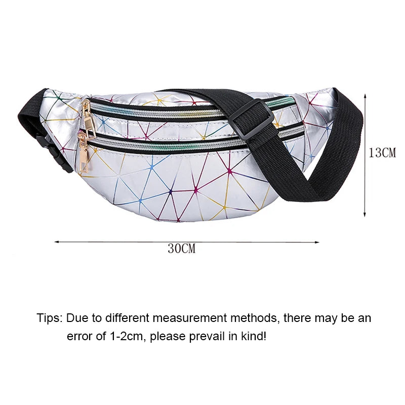 Geometric Pattern Waist Bag PU Leather Belt Chest Phone Pouch Unisex Purse