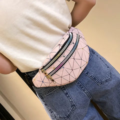 Geometric Pattern Waist Bag PU Leather Belt Bag Unisex Phone Pouch