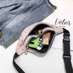 Geometric Pattern Waist Bag PU Leather Belt Bag Unisex Phone Pouch