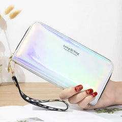 Laser Holographic Women Wallet Long Zipper Clutch Large Capacity Purse