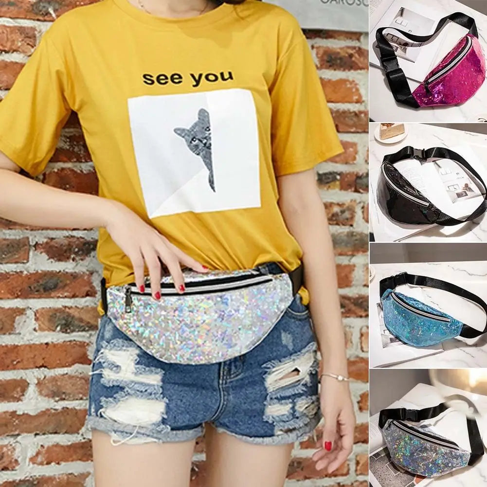 Laser Sequins Glitter Waist Fanny Punk Pack Belt Bum Bag Pouch