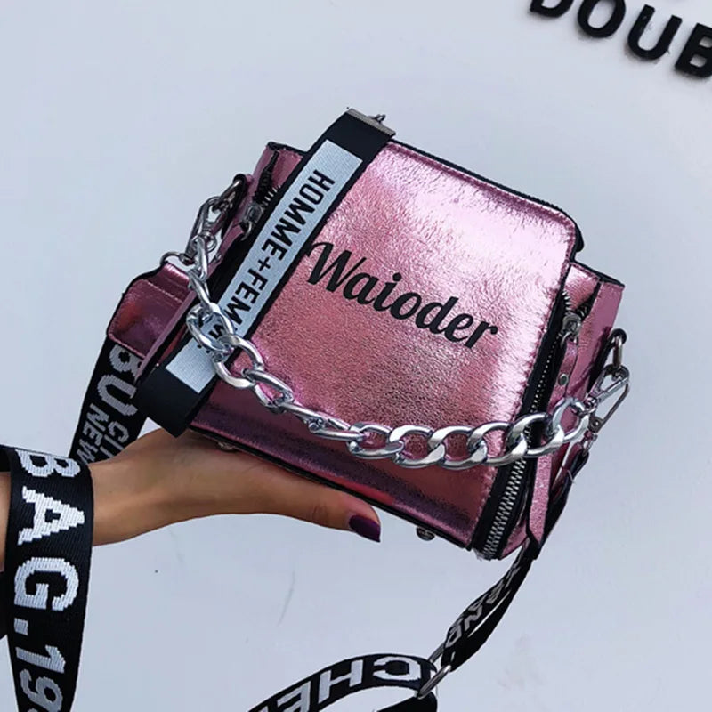 Laser Women Letter Shoulder Bag PU Messenger Bags For Lady
