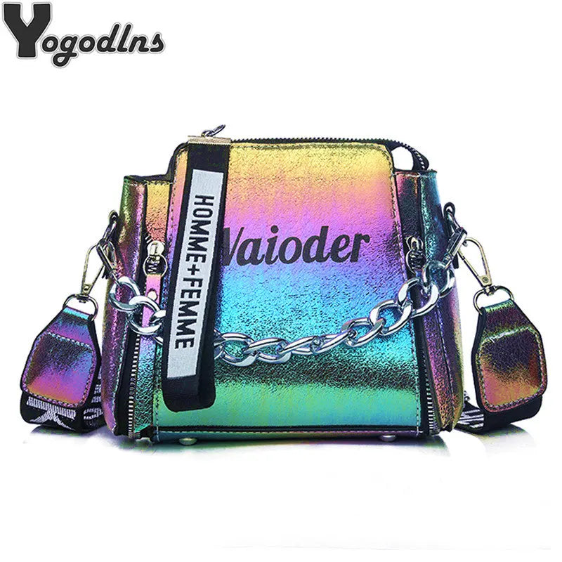 Laser Women Letter Shoulder Bag Handbag PU Messenger Bags For Lady Crossbody