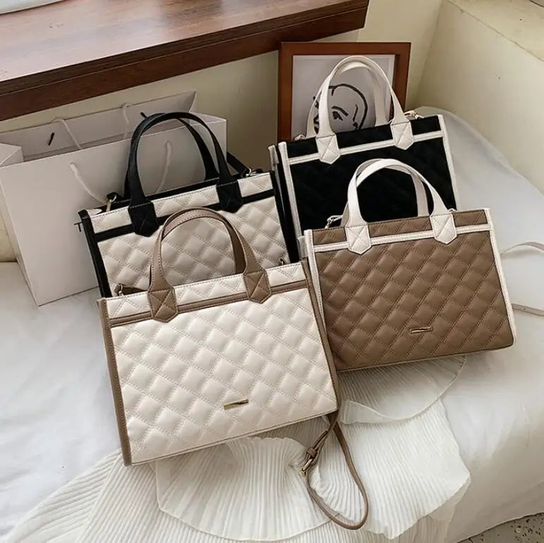Lattice Large Tote Bag PU Leather Women's Handbag