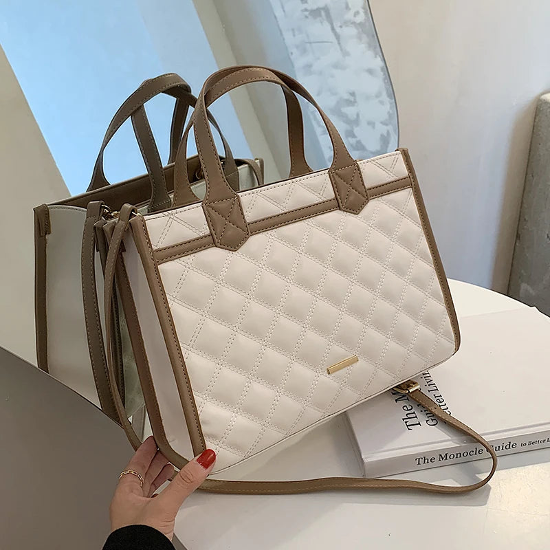 Lattice Large Tote Bag PU Leather Women's Handbag