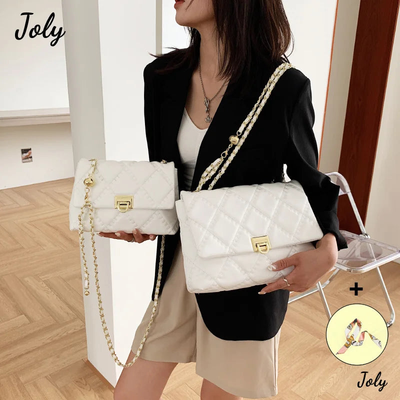 Quilted Chain Strap Shoulder Bag PU Leather Crossbody Bag