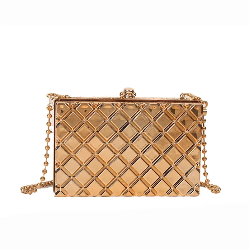 Silver Plaid Crossbody Bag Women Party Clutch Shoulder Chain Purse Handbags
