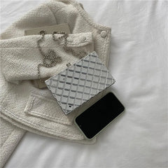 Silver Plaid Crossbody Bag Women Party Clutch Shoulder Chain Purse Handbags