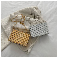 Silver Plaid Crossbody Bag Women Party Clutch Shoulder Chain Purse Handbags