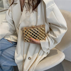 Silver Plaid Crossbody Bag Women Party Clutch Shoulder Chain Purse Handbags