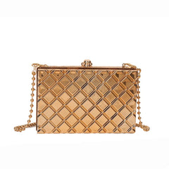 Silver Plaid Crossbody Bag Women Party Clutch Shoulder Chain Purse Handbags