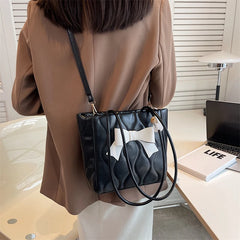Lattice Pattern Korea Tote Bags for Women Bowtie Handbag Satchel