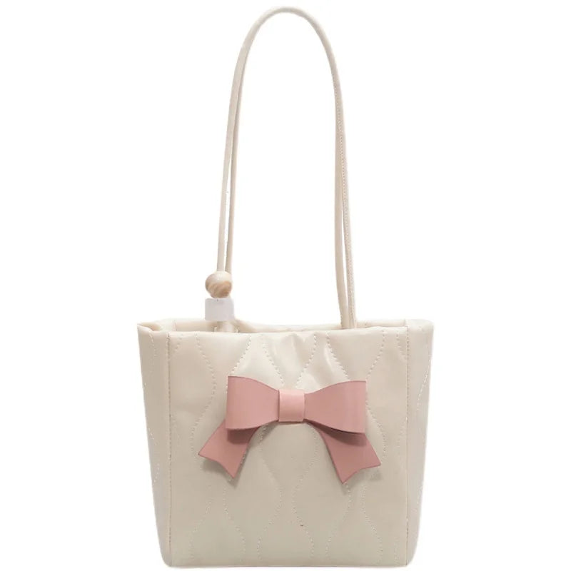 Lattice Pattern Korea Tote Bags for Women Bowtie Handbag Satchel