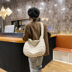 Quilted Shoulder Bag Lattice Pattern Women's Handbag Feather Padded Tote