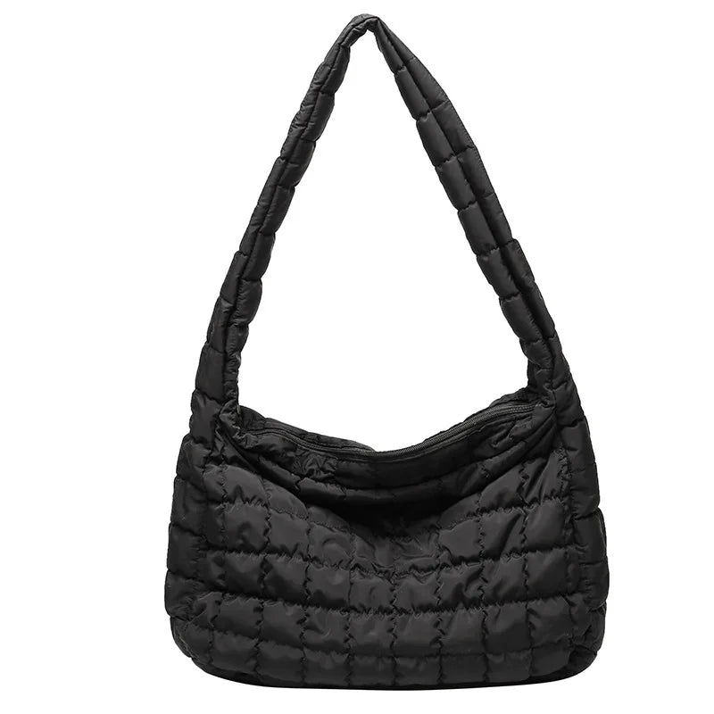 Quilted Shoulder Bag Lattice Pattern Women's Handbag Feather Padded Tote