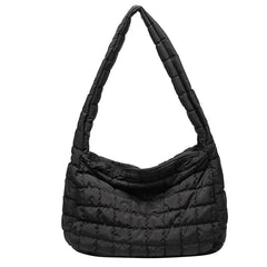 Quilted Shoulder Bag Lattice Pattern Women's Handbag Feather Padded Tote