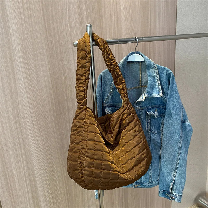 Lattice Pattern Shoulder Bag Cotton Handbag Women Large Capacity Tote Bags