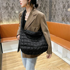 Quilted Shoulder Bag Lattice Pattern Women's Handbag Feather Padded Tote