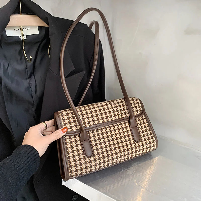 Lattice Pattern Small Shoulder Bag for Women Casual PU Leather Handbag