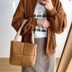 Quilted Lattice Pattern Handbag for Women, Underarm Nylon Bag