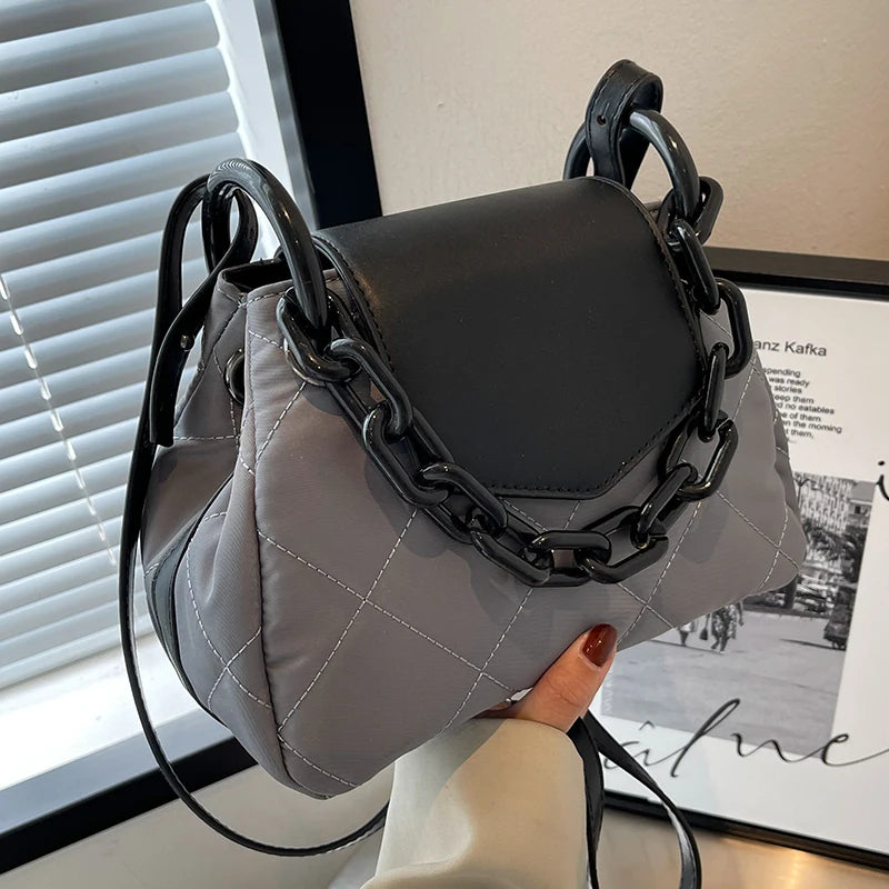 Winter Lattice Square Chain Tote Bag High-quality Nylon Women's Handbag