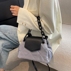 Winter Lattice Square Chain Tote Bag High-quality Nylon Women's Handbag
