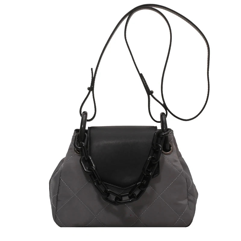 Winter Lattice Square Chain Tote Bag High-quality Nylon Women's Handbag