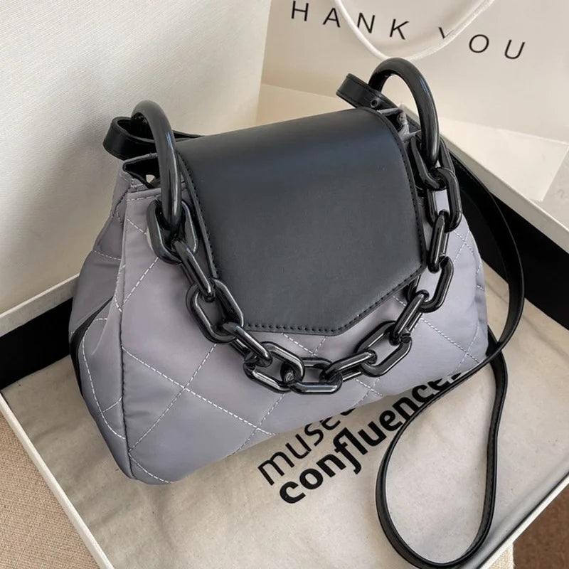 Winter Lattice Square Chain Tote Bag High-quality Nylon Women's Handbag