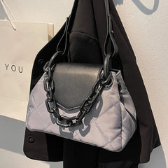 Winter Lattice Square Chain Tote Bag High-quality Nylon Women's Handbag