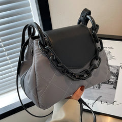Winter Lattice Square Chain Tote Bag High-quality Nylon Women's Handbag