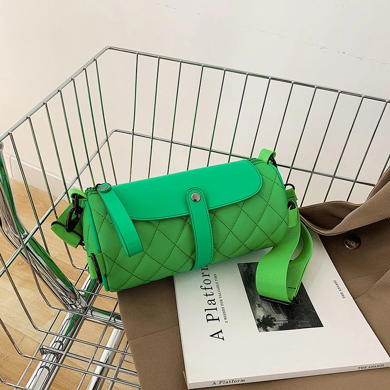 Lattice Tote Barrel Shaped Bag Summer Nylon Women's Handbag