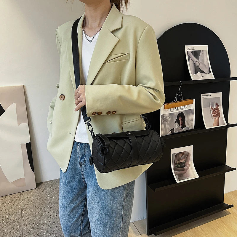 Lattice Tote Barrel Shaped Bag Summer Nylon Women's Handbag
