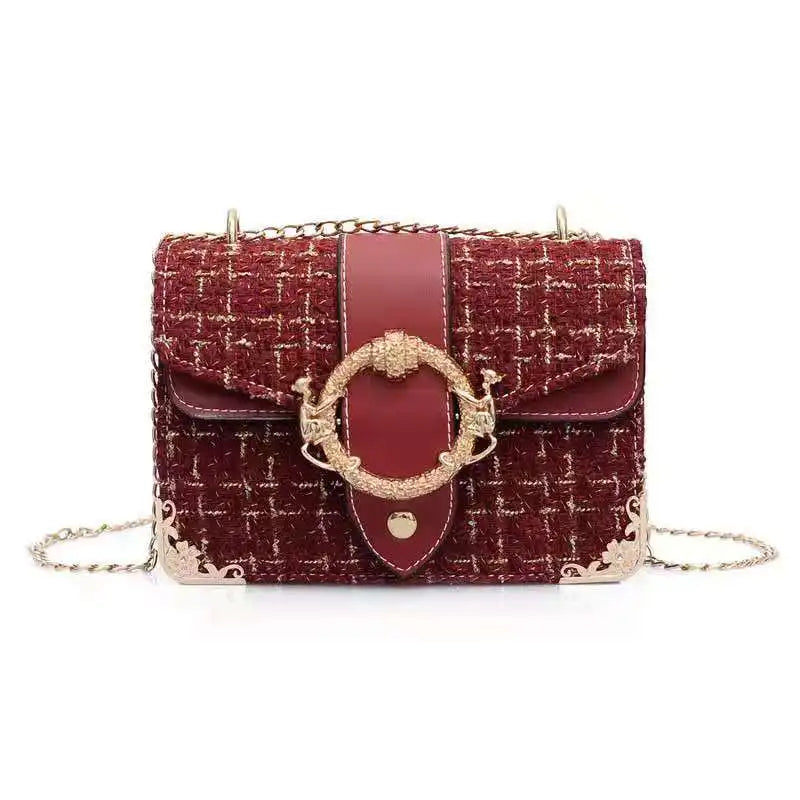 Lattice Wool Women Crossbody Bag Handbags Ladies Bags Retro Shoulder