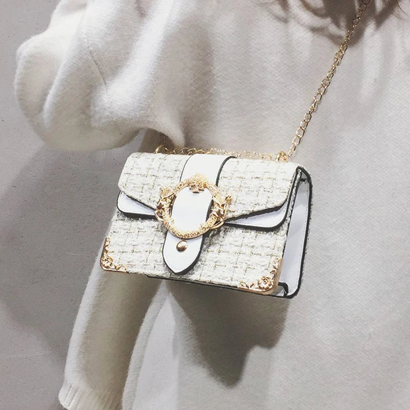 Lattice Wool Women Crossbody Bag Handbags Ladies Bags Retro Shoulder