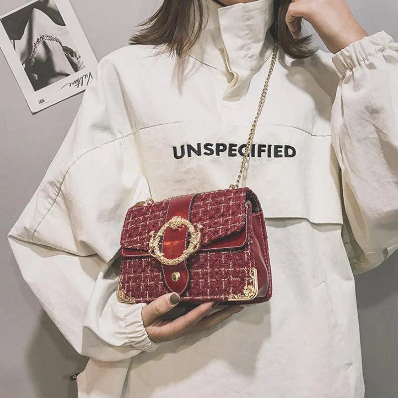 Lattice Wool Women Crossbody Bag Handbags Ladies Bags Retro Shoulder