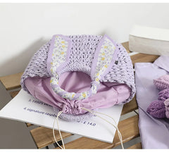 Purple Straw Tote Bag Weaving Shoulder Handbag