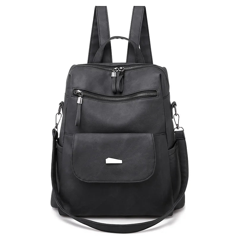 Vintage Leather Backpack Women Shoulder Bag School Girls Back Pack
