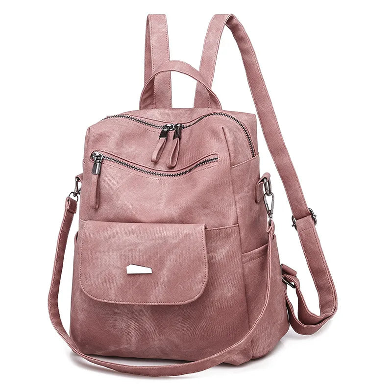 Vintage Leather Backpack Women Shoulder Bag School Girls Back Pack