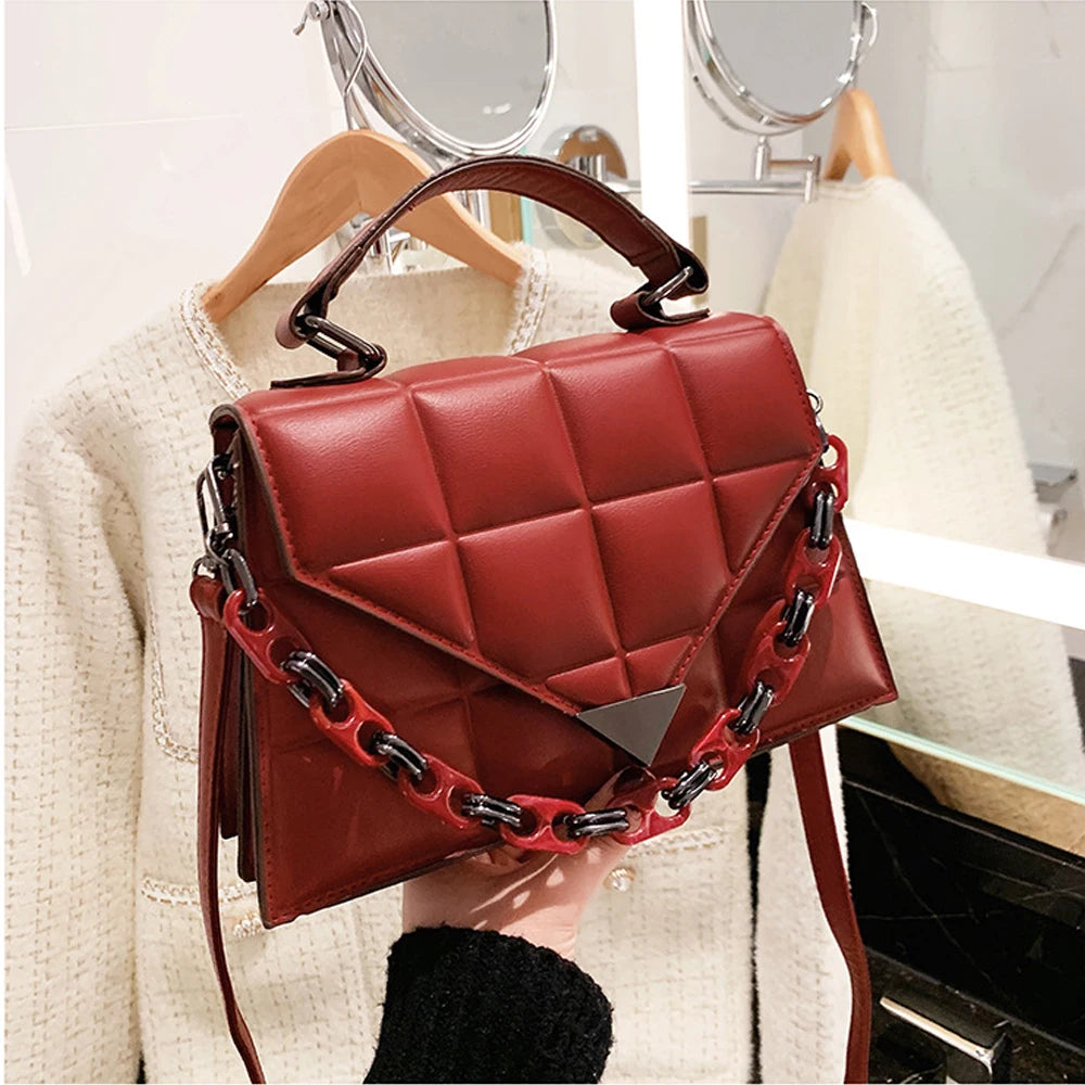 Leather Flap Shoulder Bag for Women Cross Body Satchel Chain Small Square Tote H