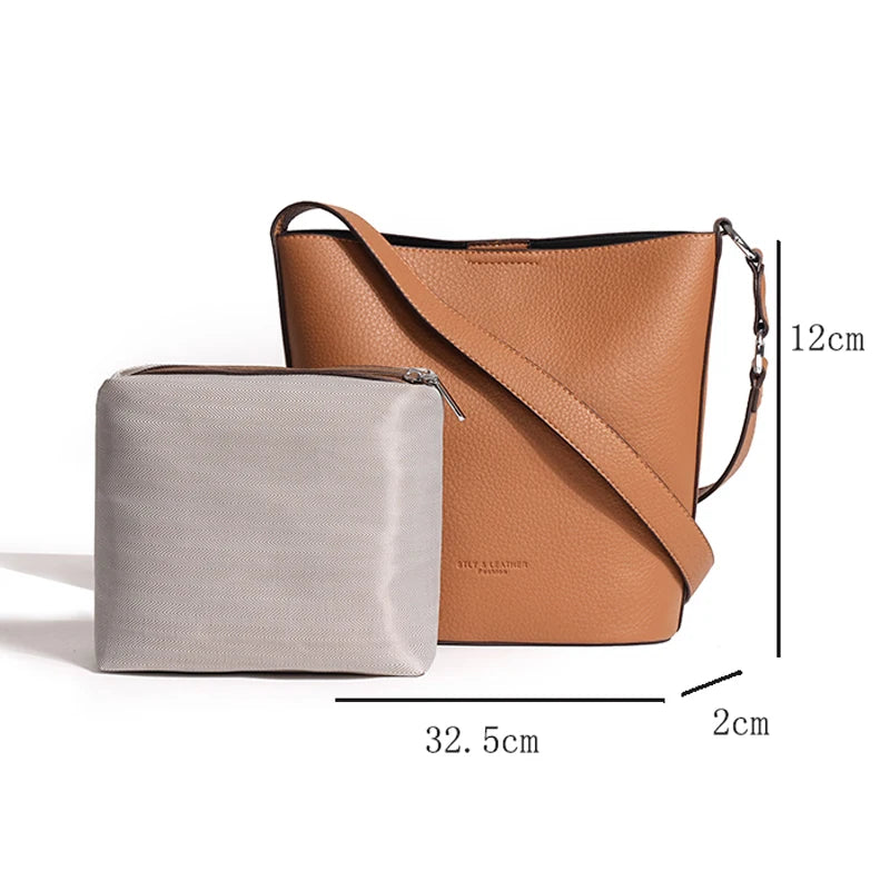 Leather Bucket Bag Women Shoulder Bag Crossbody Purse High Soft Handbag