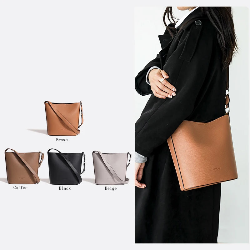 Leather Bucket Bag Women Shoulder Bag Crossbody Purse High Soft Handbag