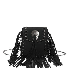 Leather Chain Phone Bag Women's Shoulder Bag Fringe Rivet Crossbody Bag