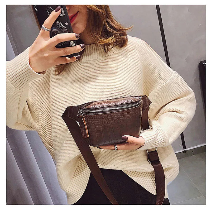 Leather Chest bag Fanny Pack Women Waist Bag Small Bum Waist Belt Bags