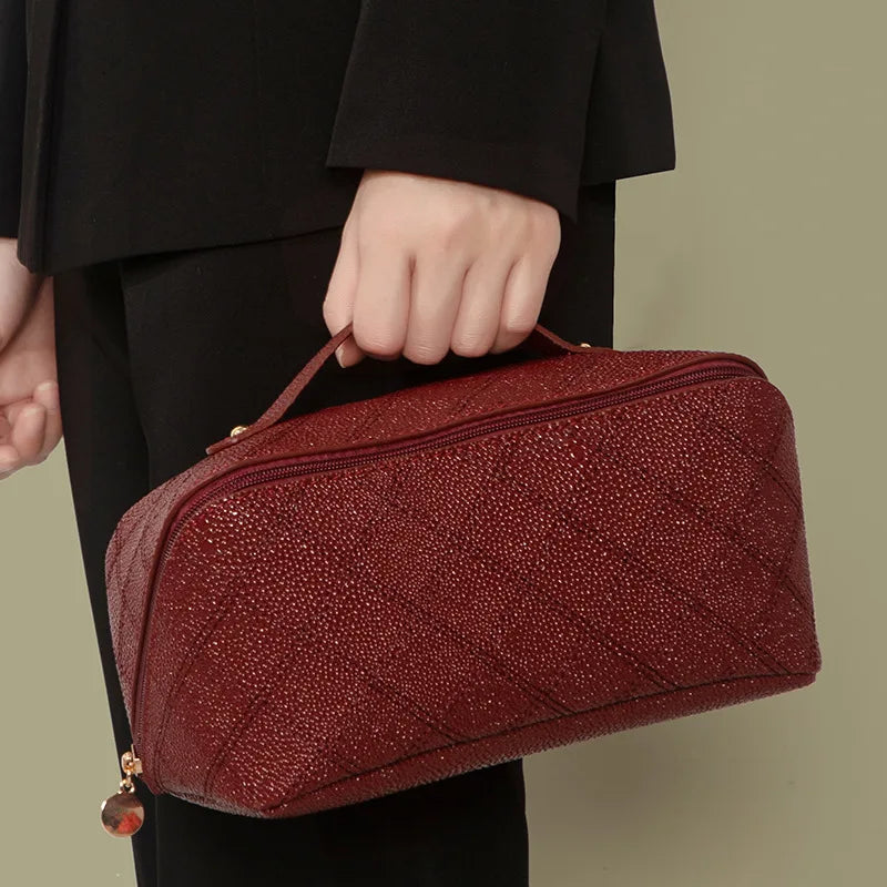 Leather Cosmetic Bag Portable Travel Cosmetic Storage Bag