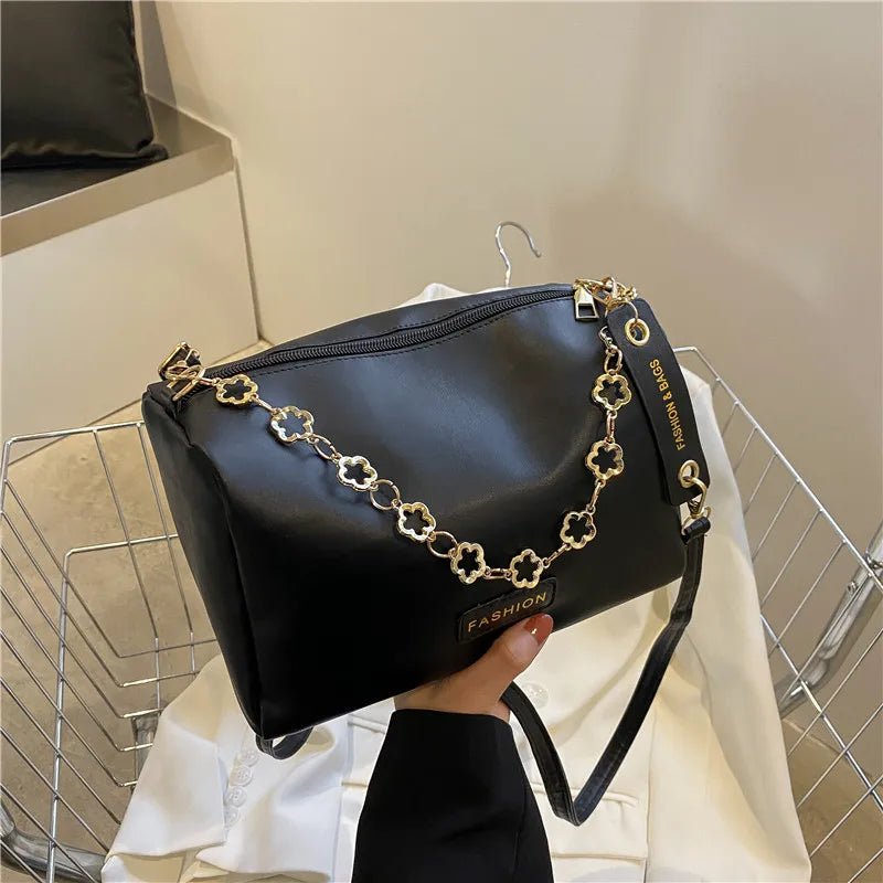 Leather CrossBody Bag with Heavy Chain Women Tote Handbag Shoulder Messenger Pur