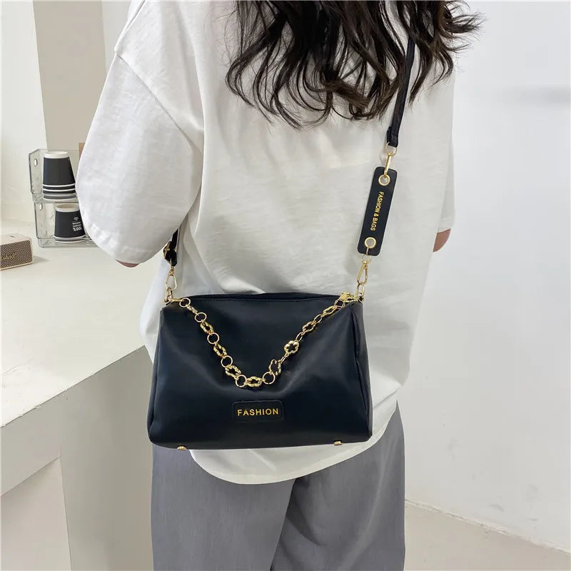 Leather CrossBody Bag with Heavy Chain Women Tote Handbag Shoulder Messenger Pur